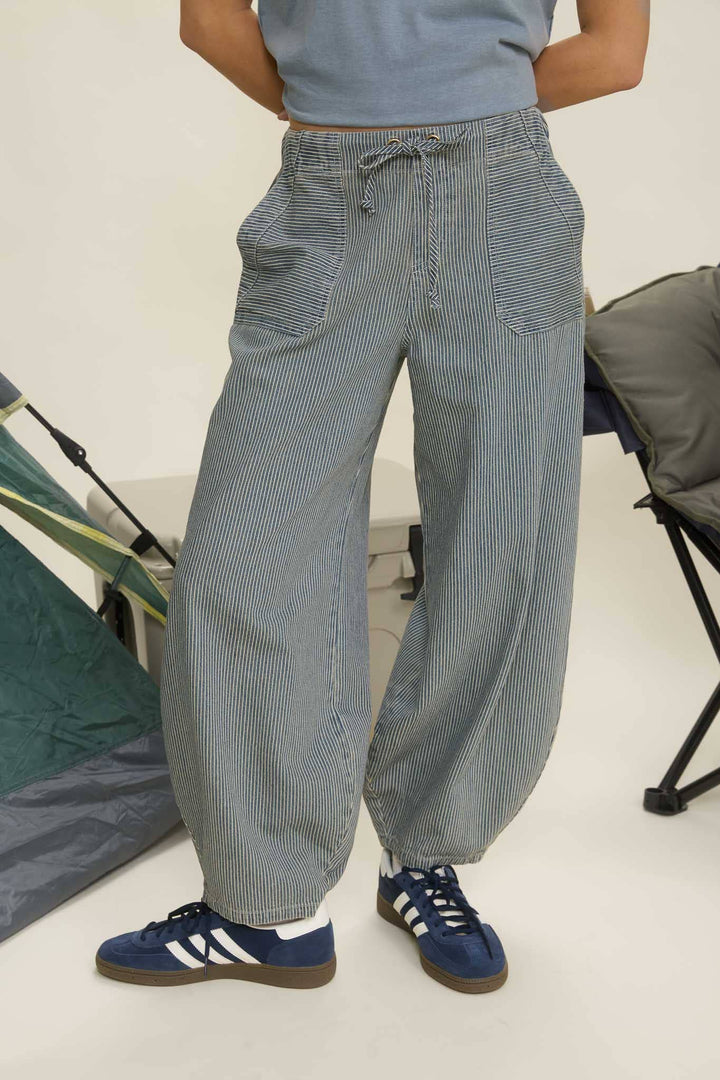 Denim Stripe Parachute Pants