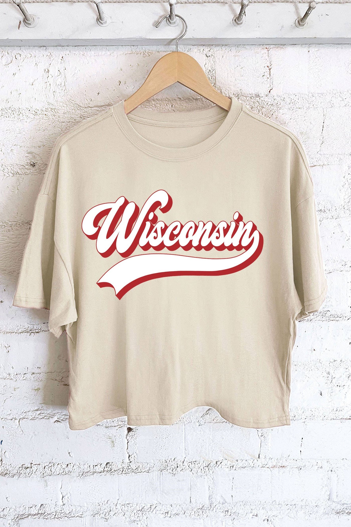 Khaki Wisconsin Puff Crop Tee