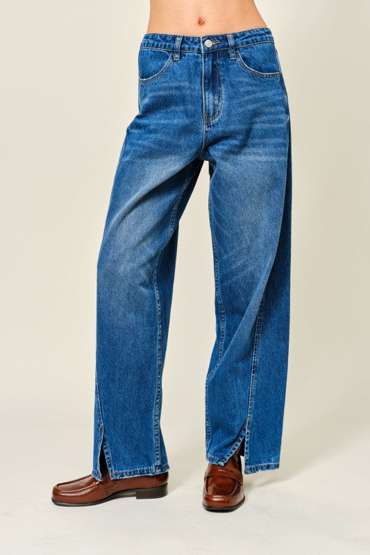 Front Slit Barrel Jeans