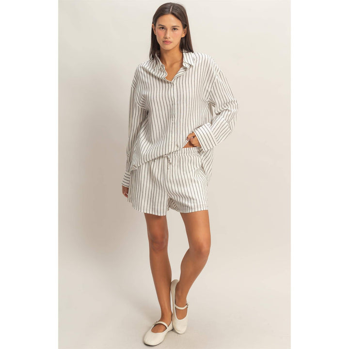 Black Striped Drawstring Shorts