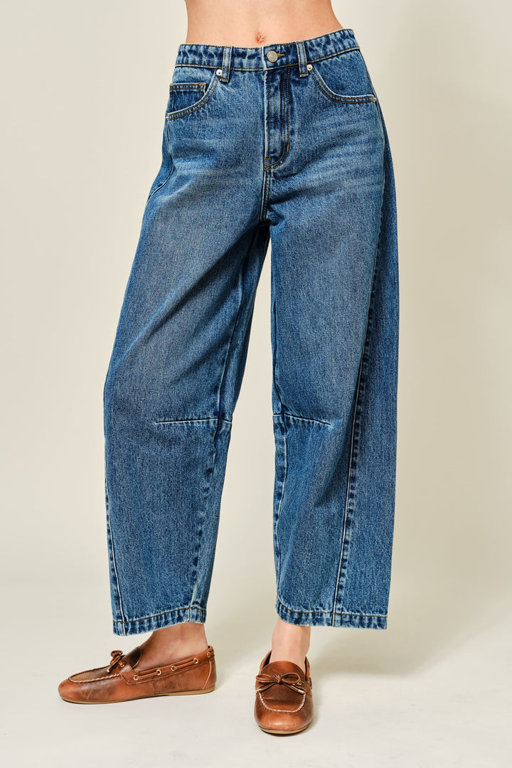 Cropped Denim Barrel Jeans