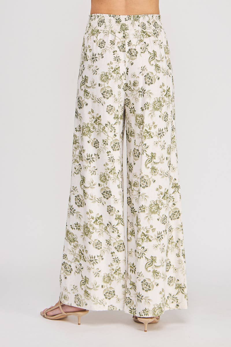 Olive Smocked Wide Leg Pant