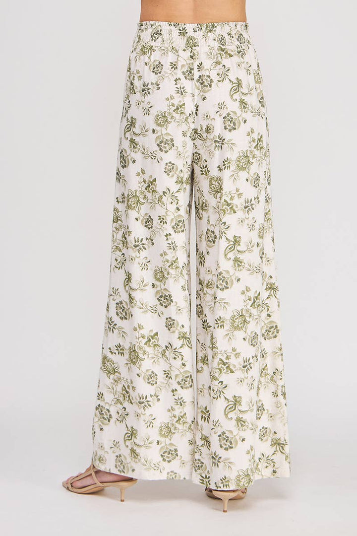 Olive Smocked Wide Leg Pant