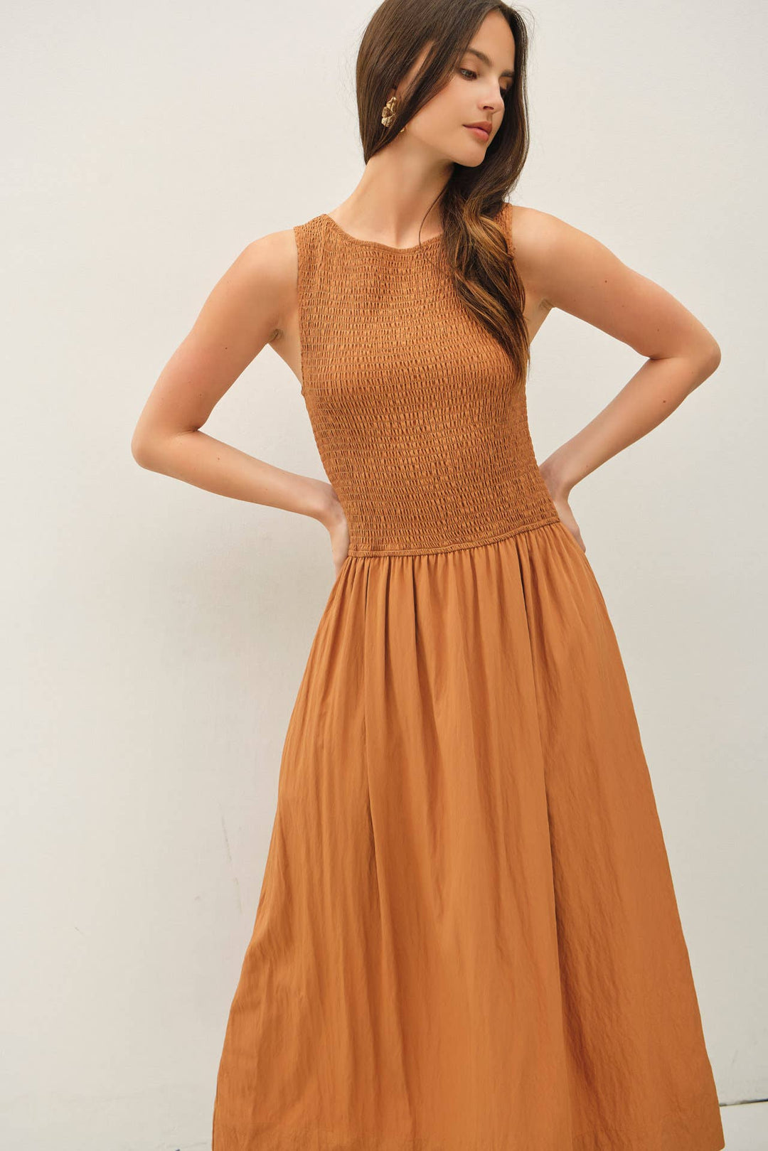 Terracotta Smocked Tank Midi Dress