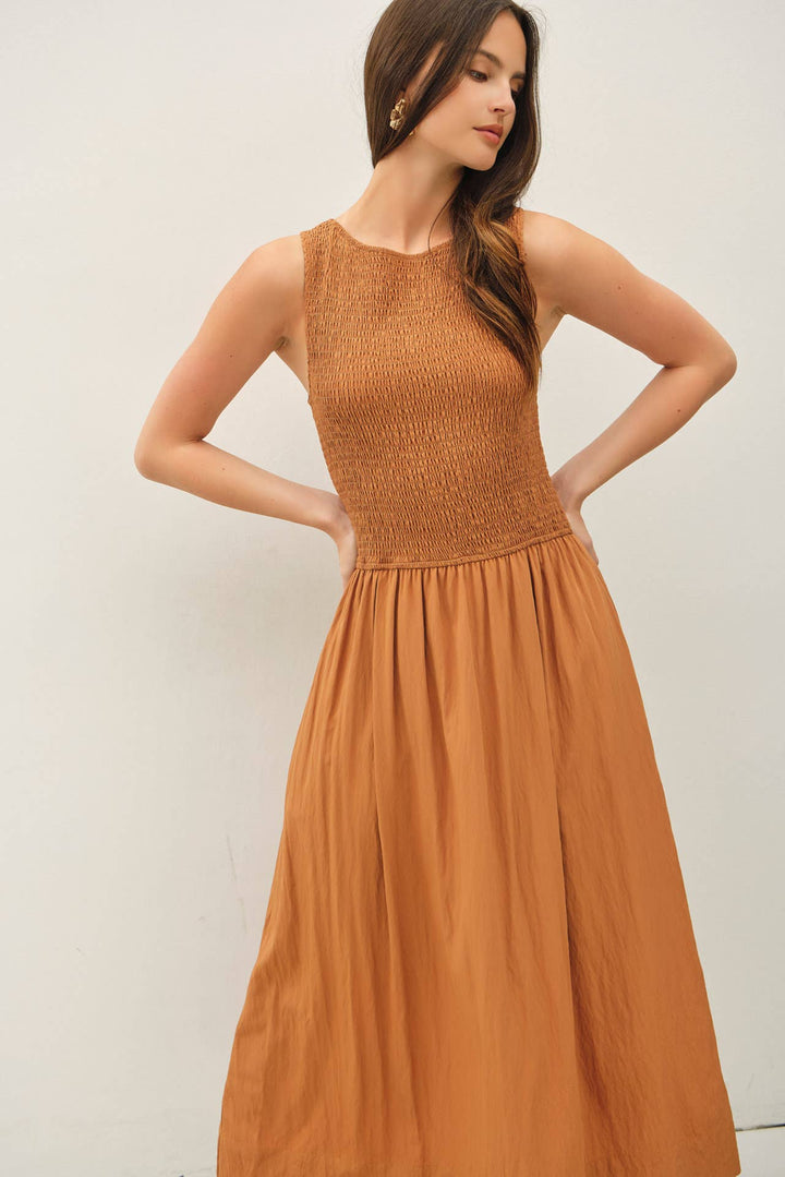 Terracotta Smocked Tank Midi Dress