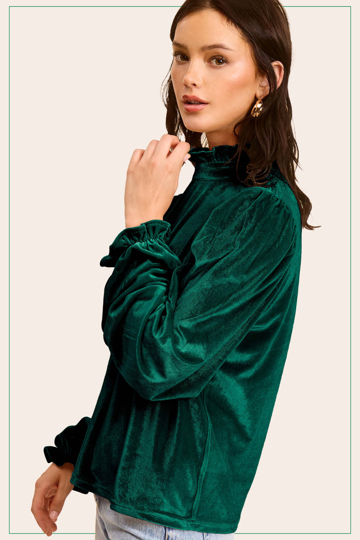 Emerald Velvety Puff Long Sleeve Top
