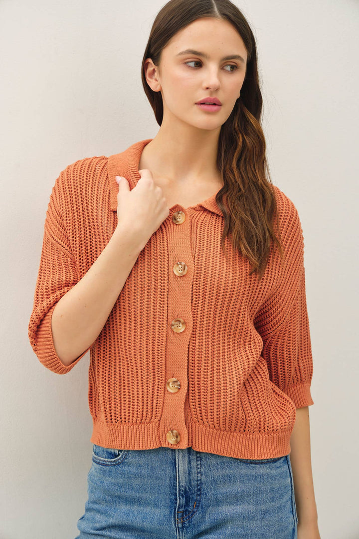 Terracotta Fisherman Cardigan