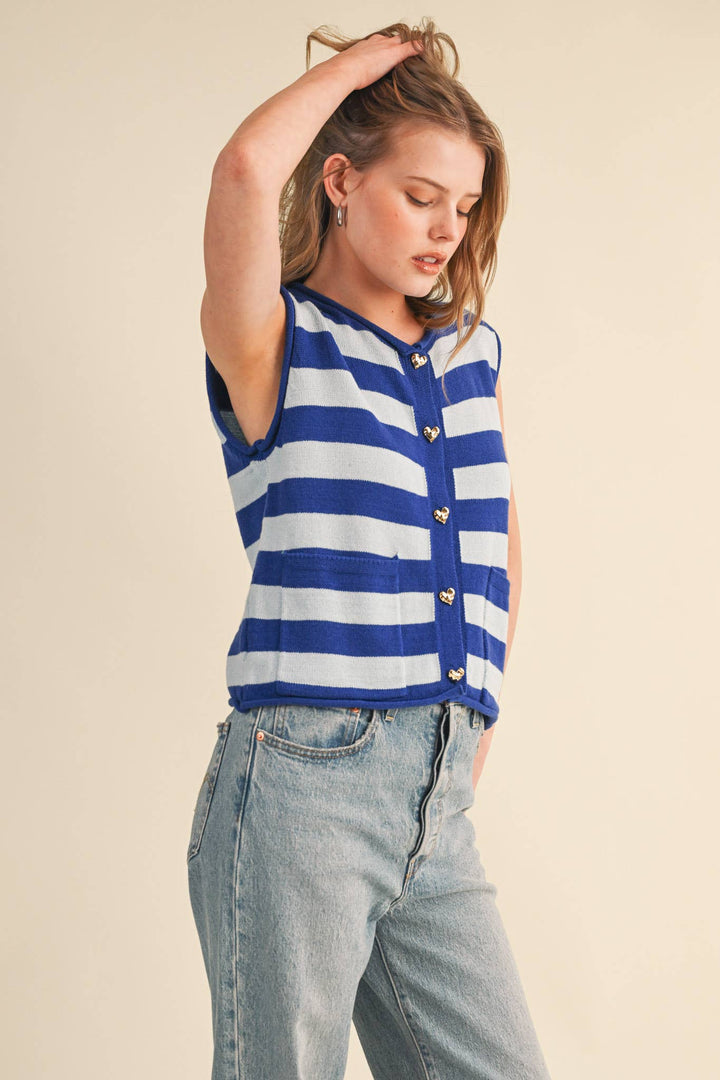 Navy Striped Knit Sweater Vest