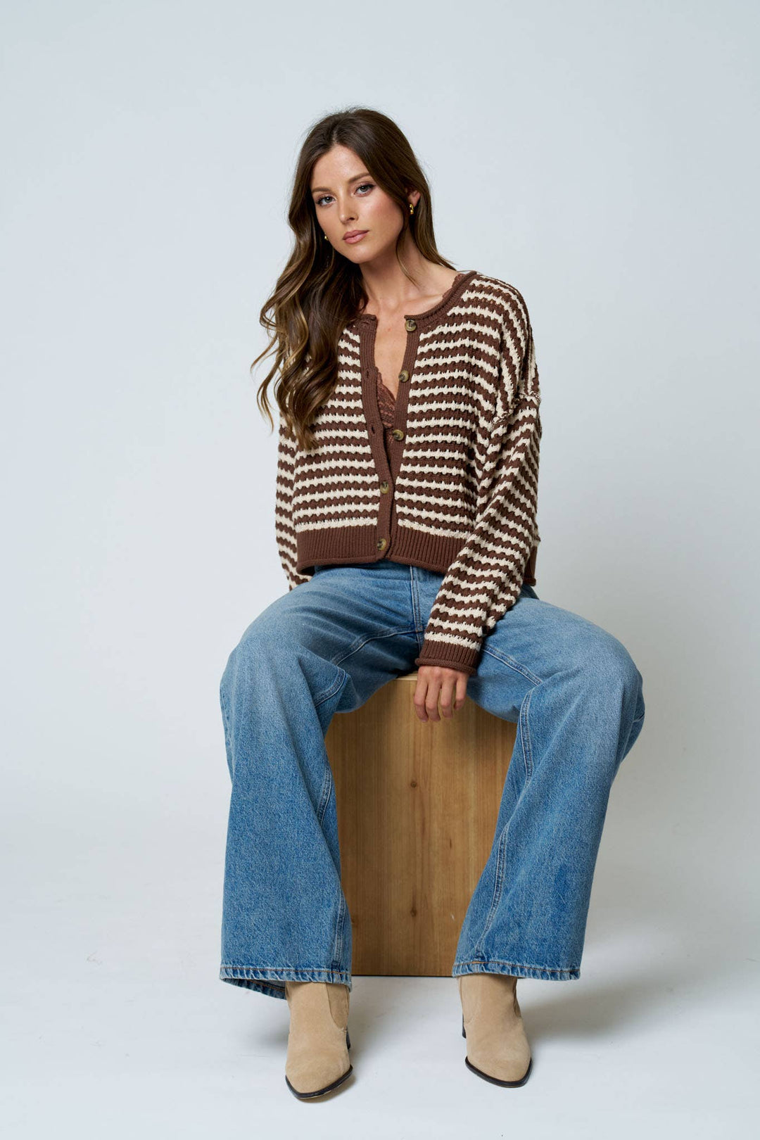 Brown Stripe Crochet Cardigan