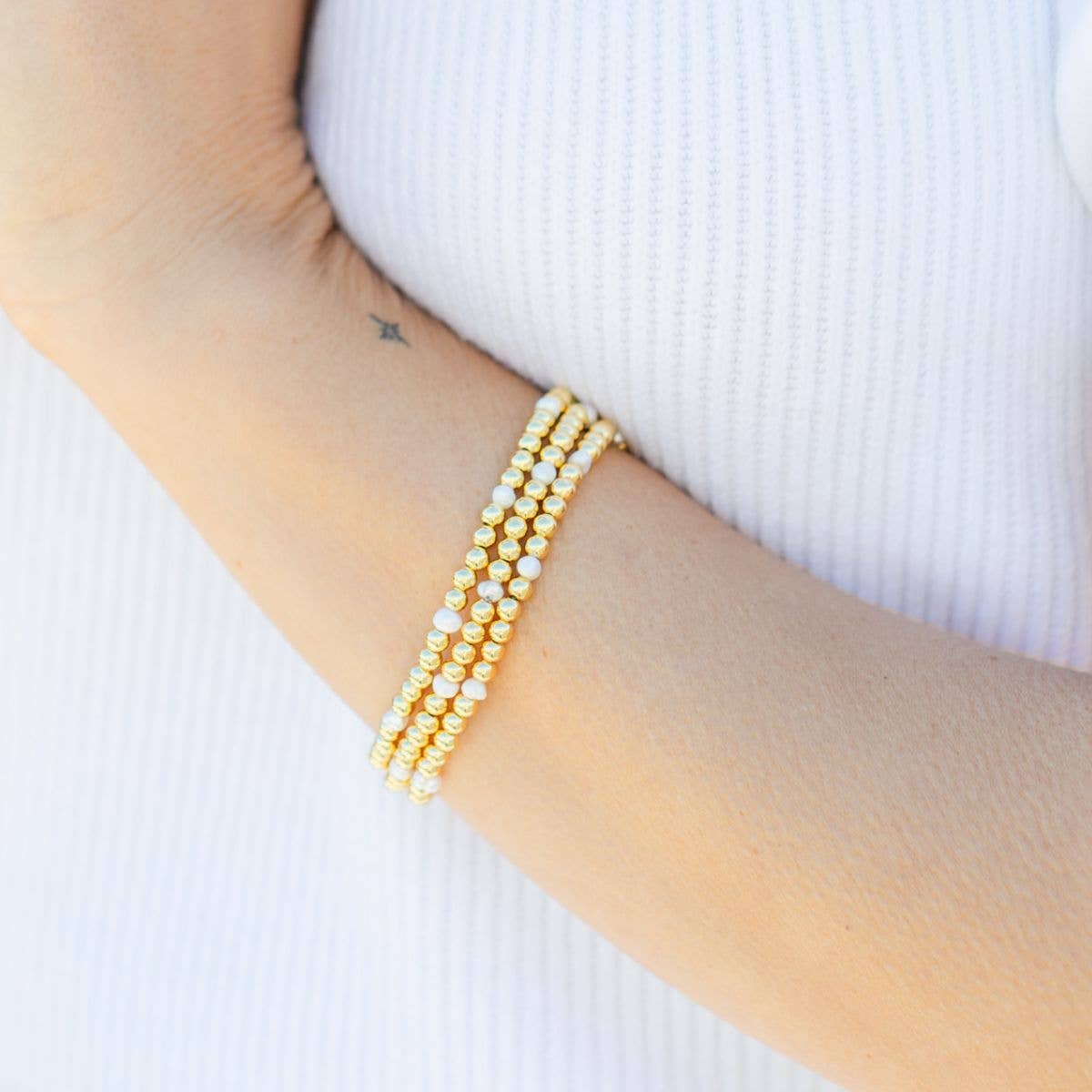 Gold Bead & Pearl Stretch Bracelets