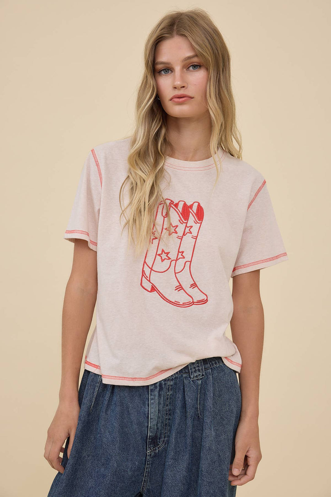 Western Boots Embroidered Contrast Tee