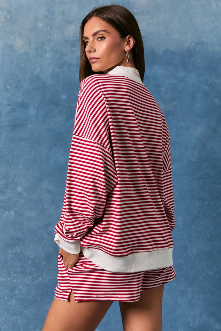 Red Striped USA Mock Neck Sweatshirt