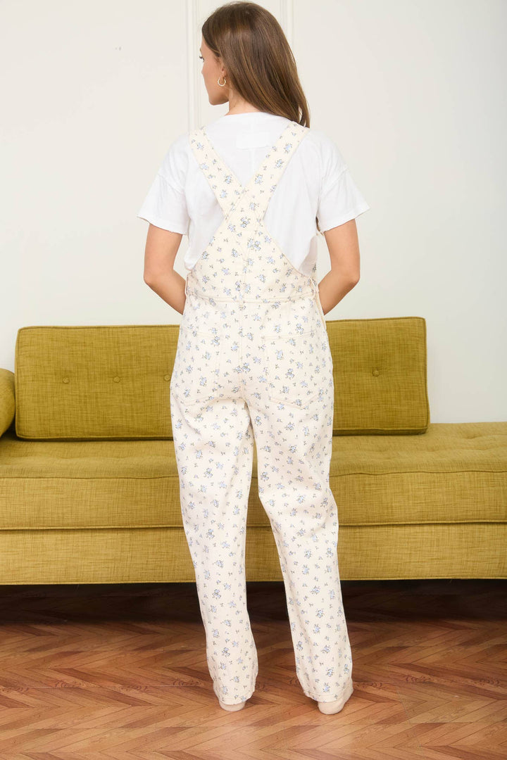 Ecru Floral Print Overalls