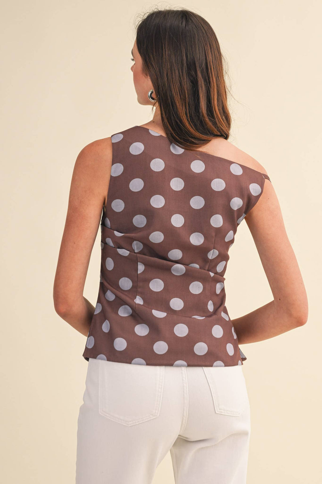 Brown Polka Dot Off Shoulder Top