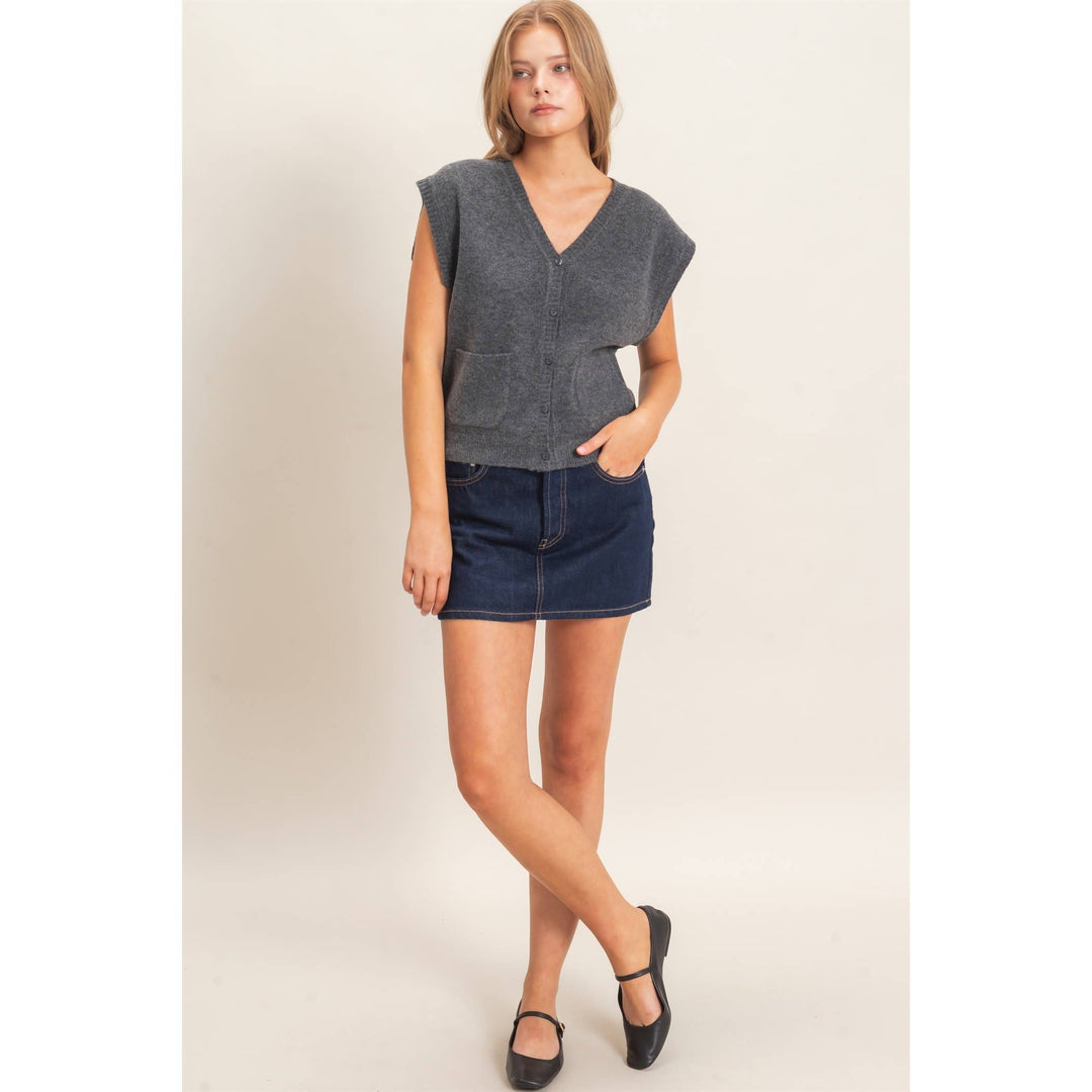 Charcoal Buttoned Sweater Vest