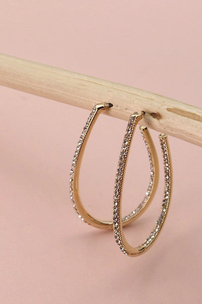 Gold Rhinestone Oval Hoop Earrings