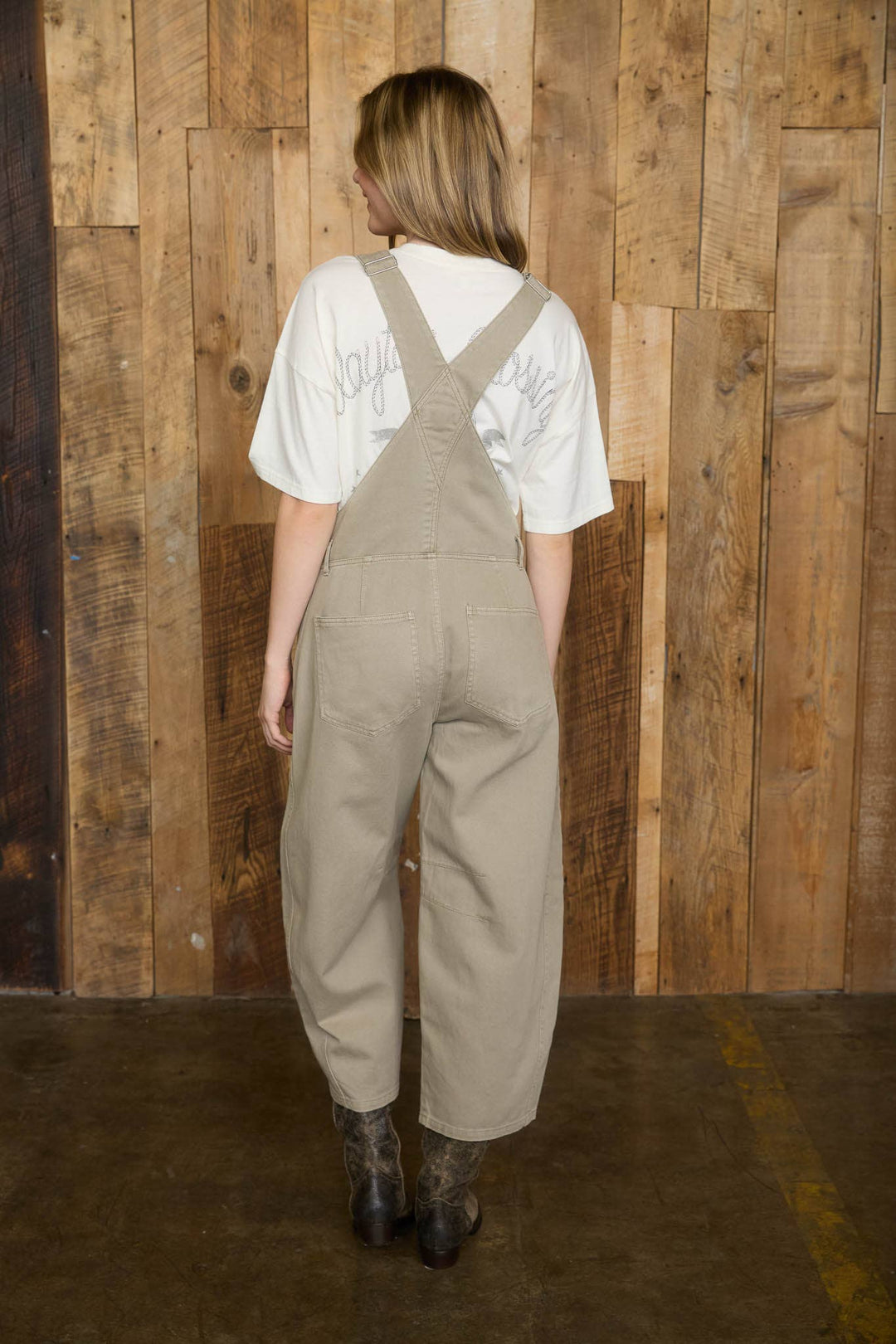 Stone Wide Leg Cropped Overalls