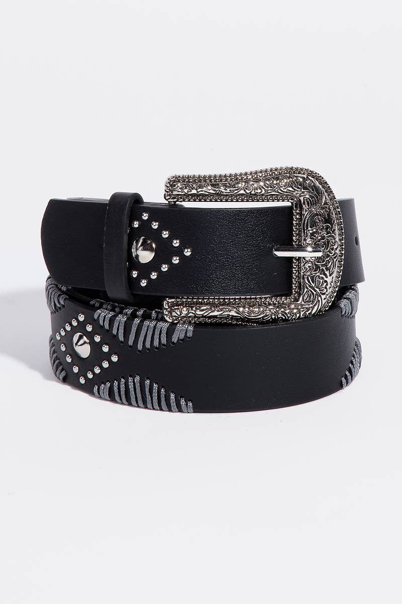 Black Western Floral Etched Belt