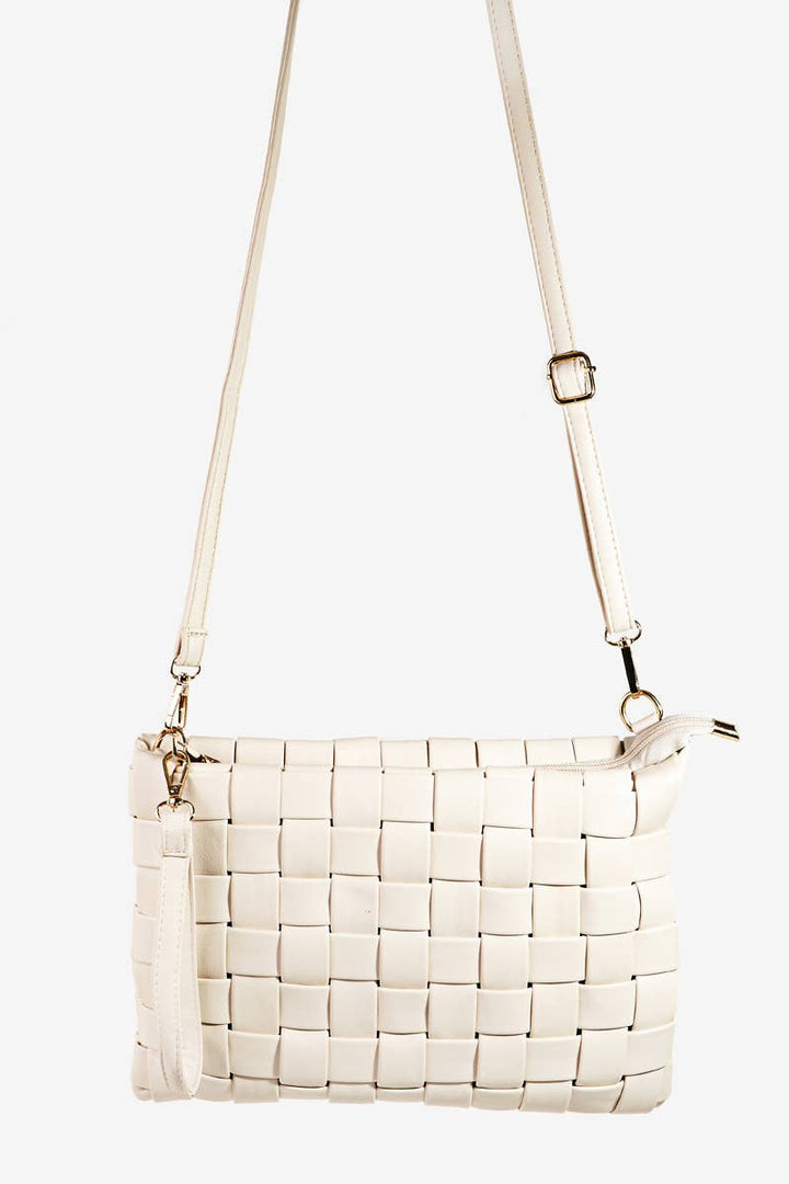 Ivory Leather Basket Weave Handbag