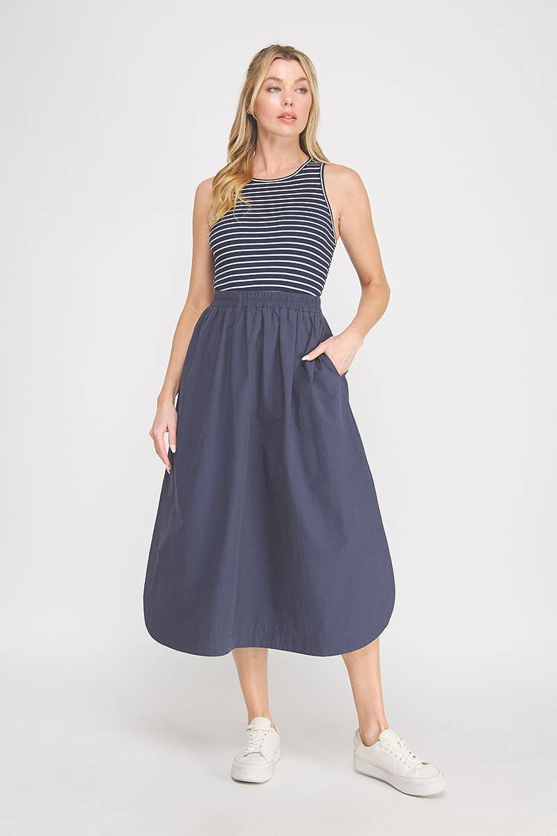 Navy Striped Tank Midi Dress