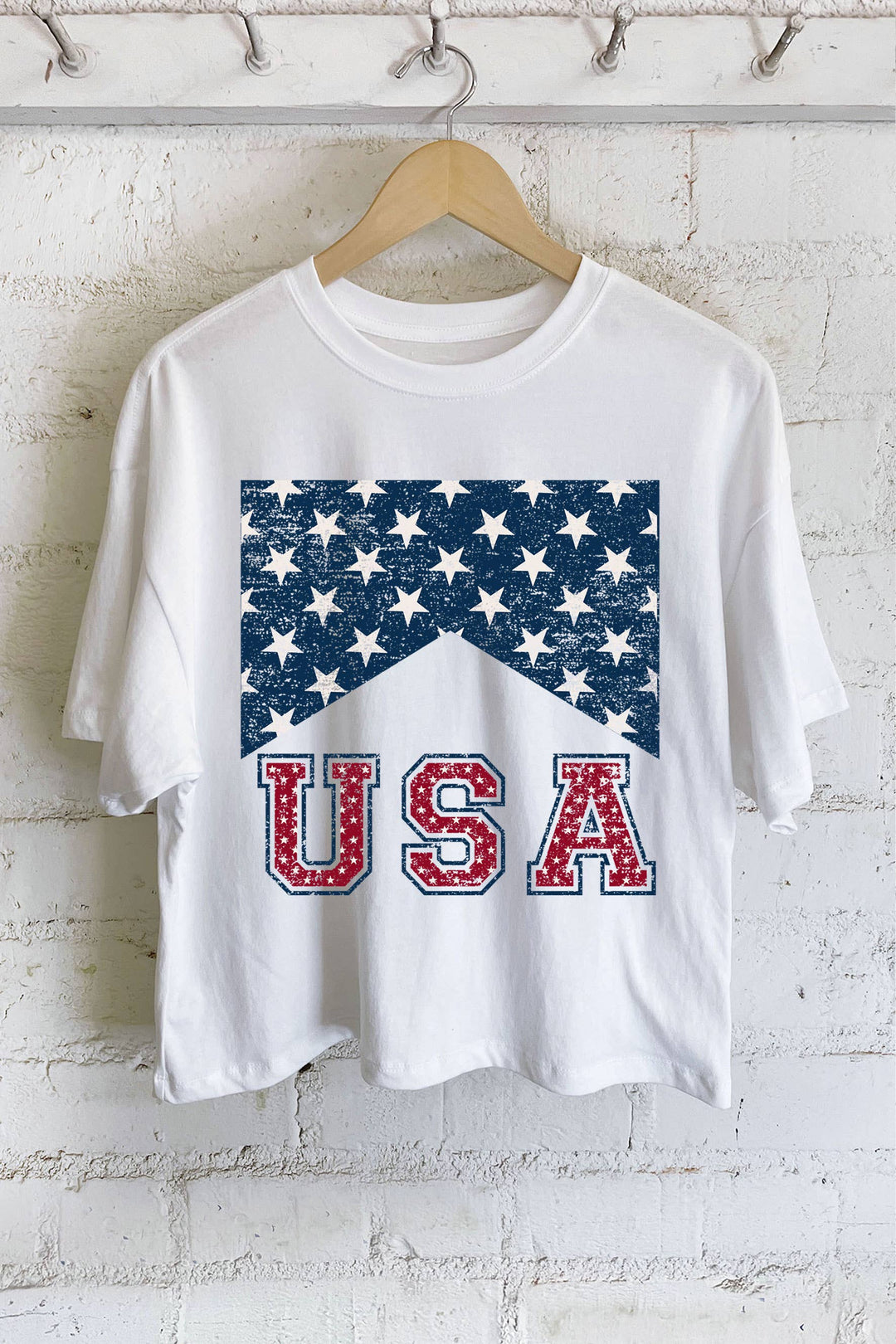White USA Cropped Graphic Tee