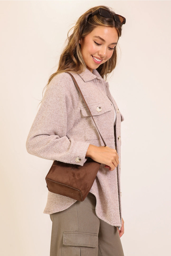 Brown Brushed Waffle Shacket
