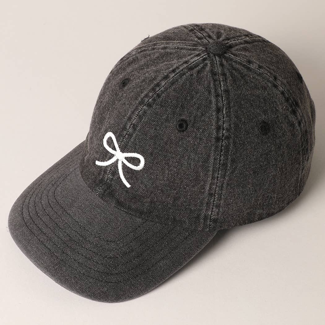 Black Denim Bow Baseball Cap