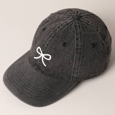 Black Denim Bow Baseball Cap