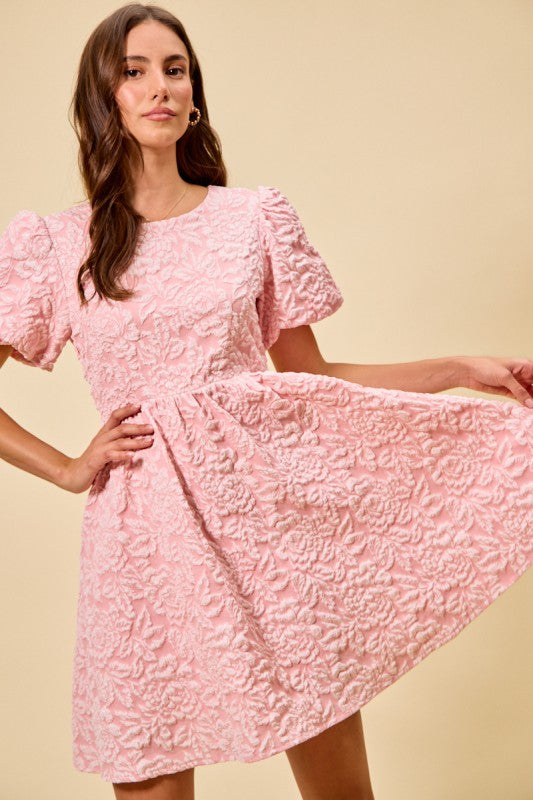 Blush Floral Puff Sleeve Mini Dress