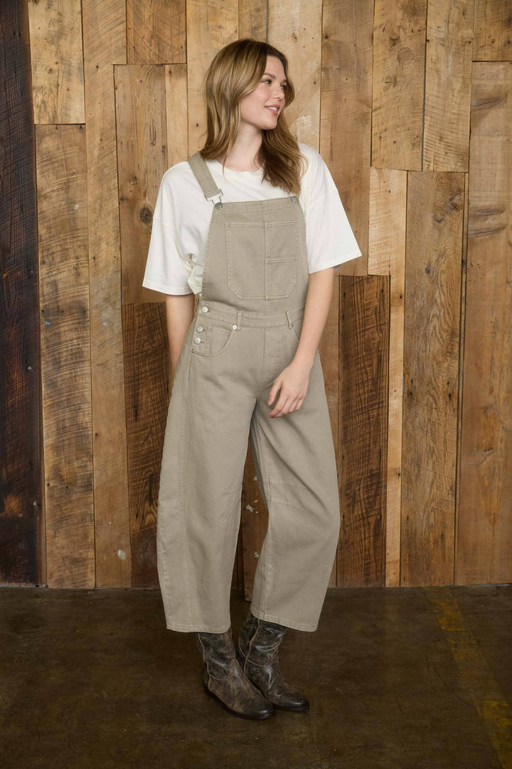 Stone Wide Leg Cropped Overalls
