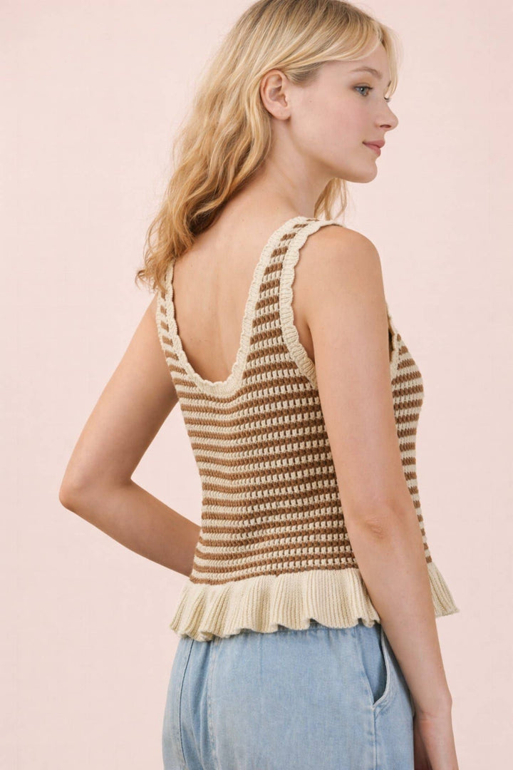 Natural Stripe Sleeveless Sweater Top