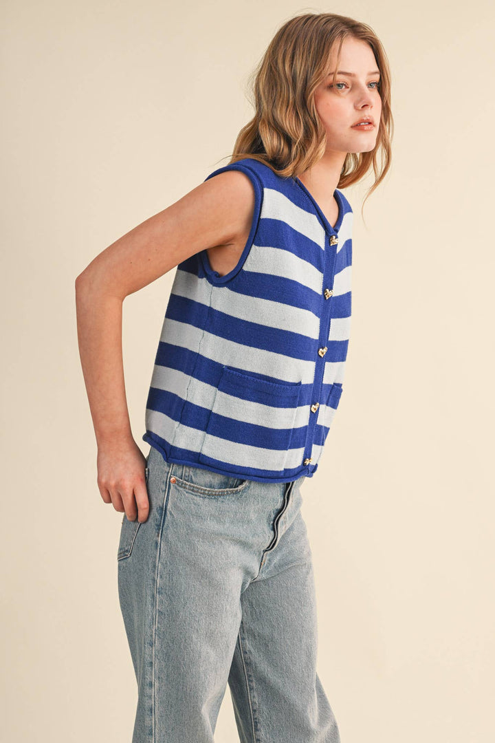 Navy Striped Knit Sweater Vest
