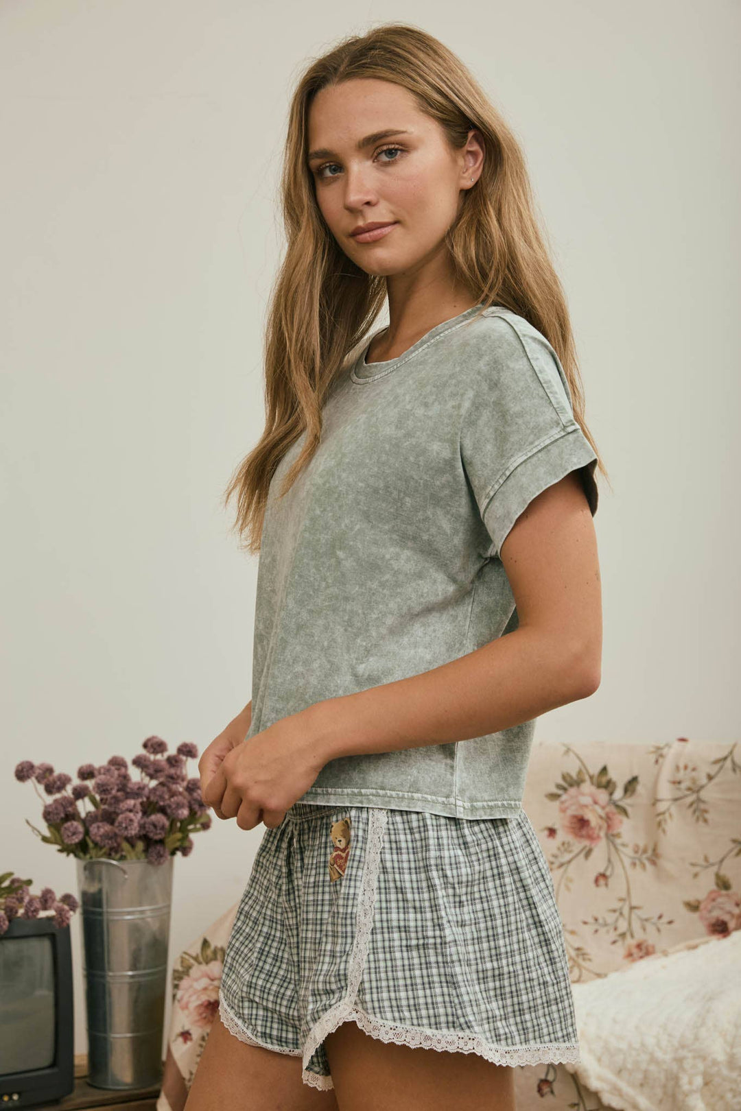 Olive Washed Boxy Knit Top