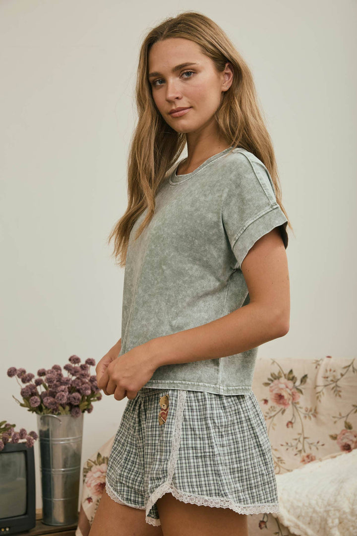 Olive Washed Boxy Knit Top