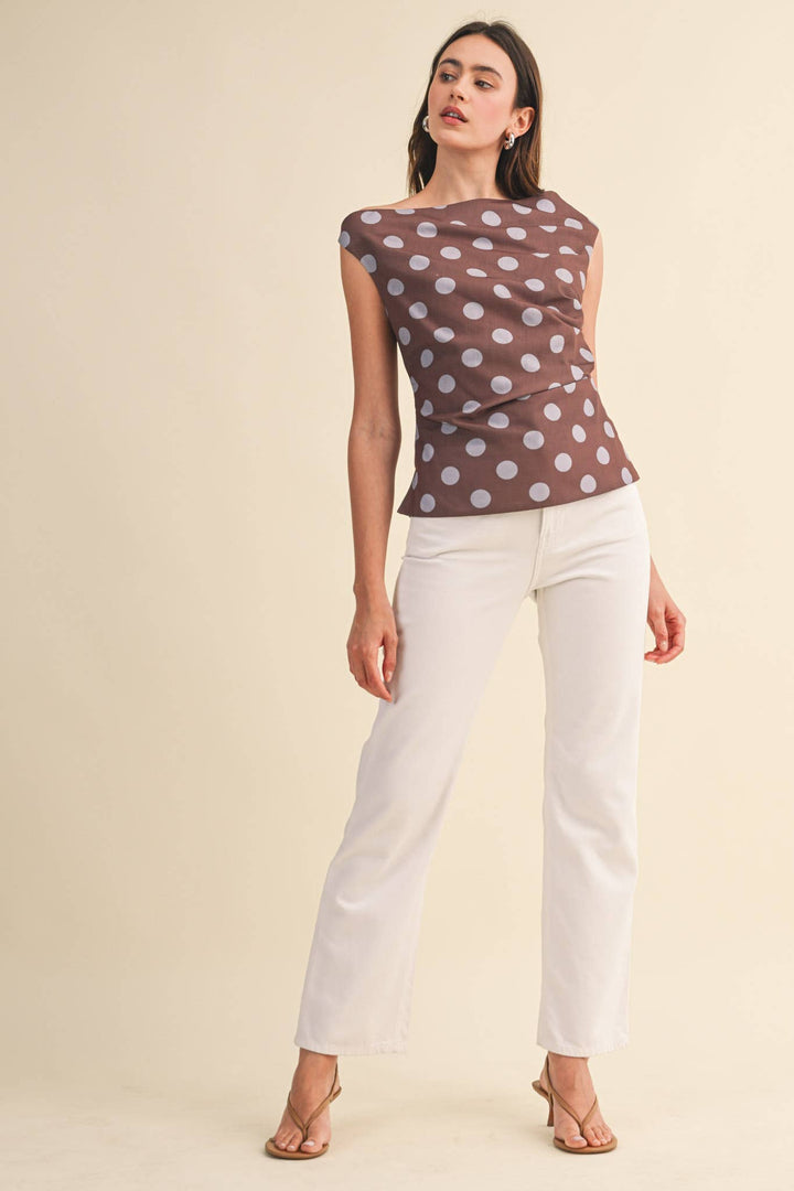 Brown Polka Dot Off Shoulder Top