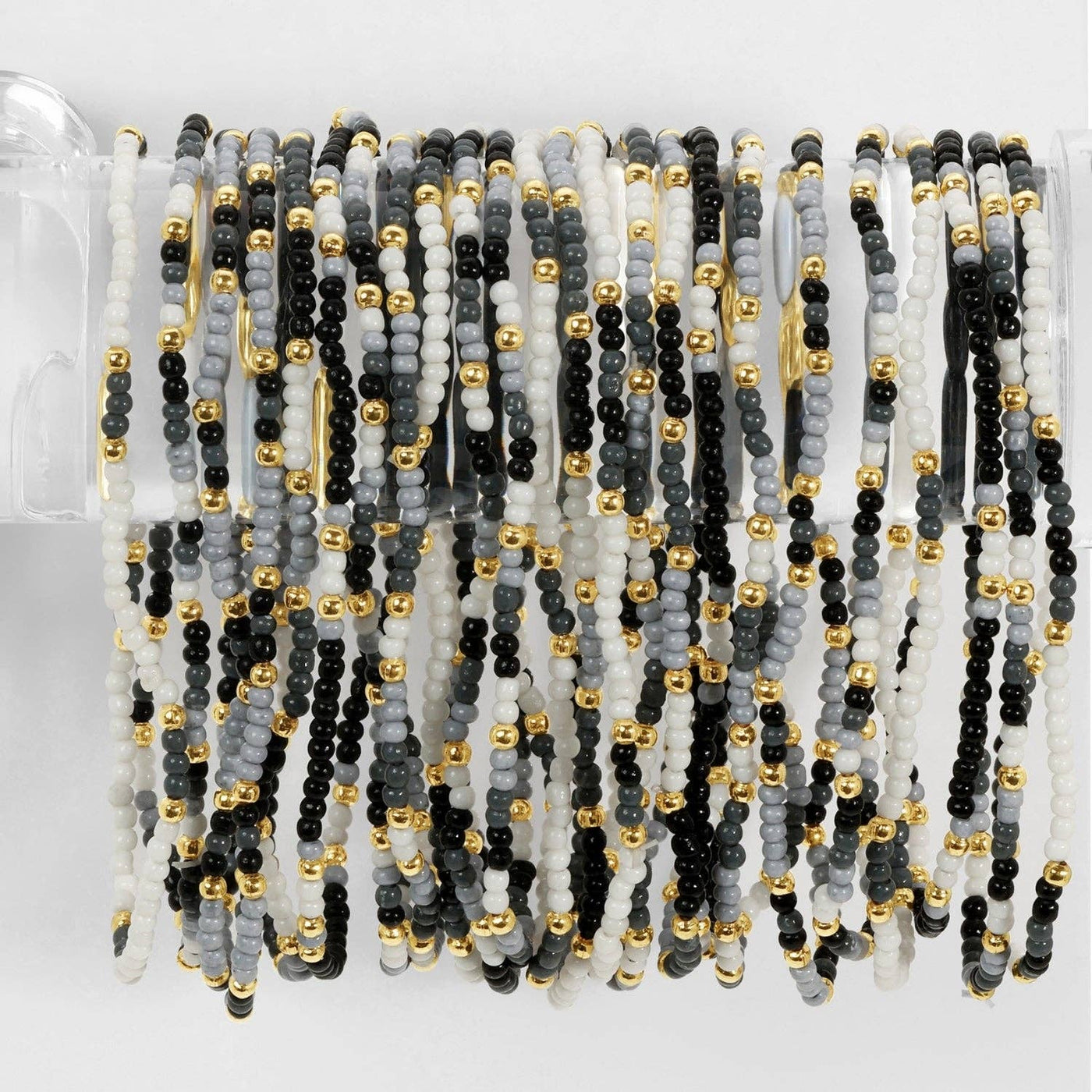 Black/Grey/White Stretch Seed Bead Bracelets