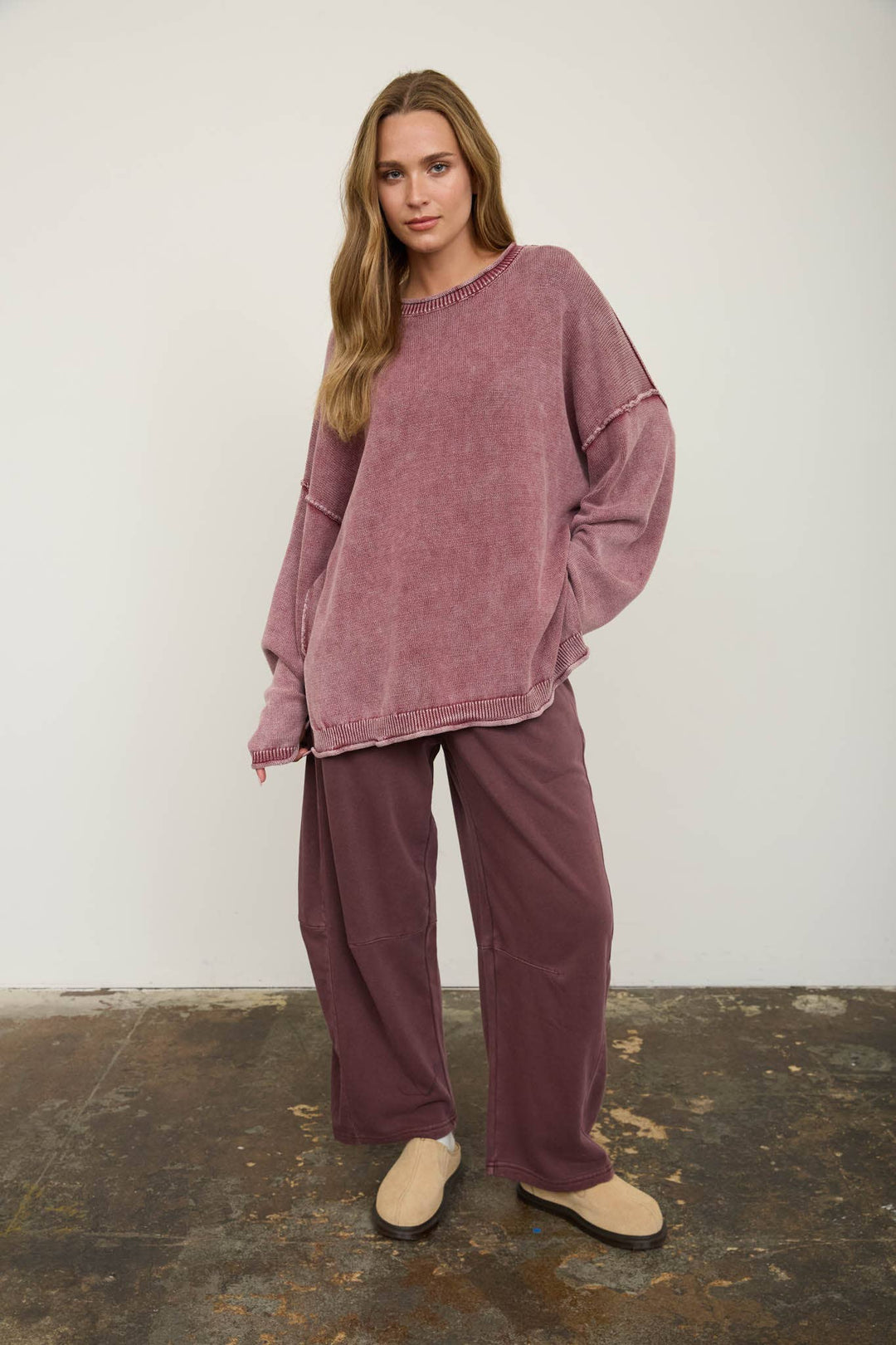 Maroon Barrel Leg Sweatpants