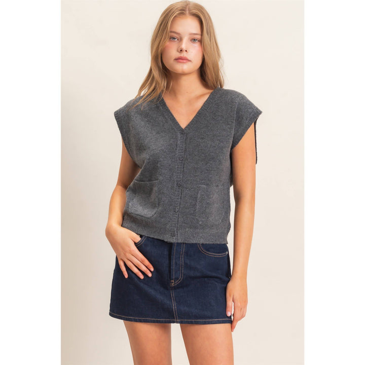 Charcoal Buttoned Sweater Vest