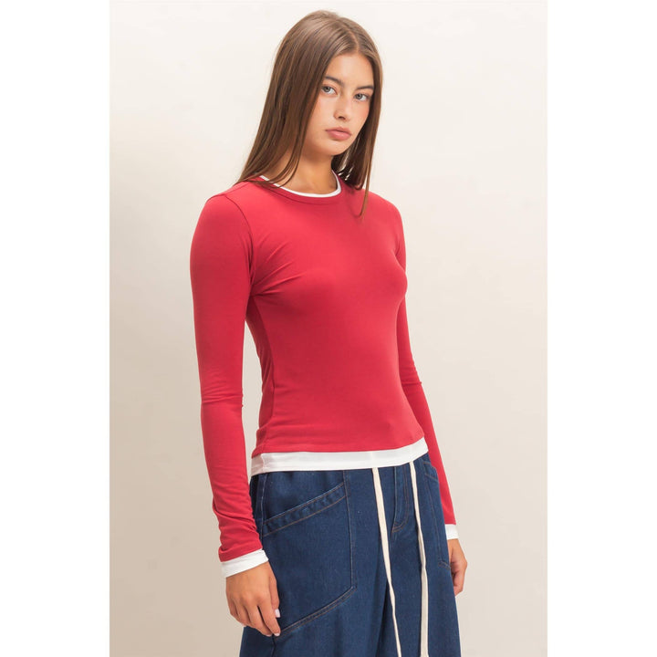 Red Layered Long Sleeve Top