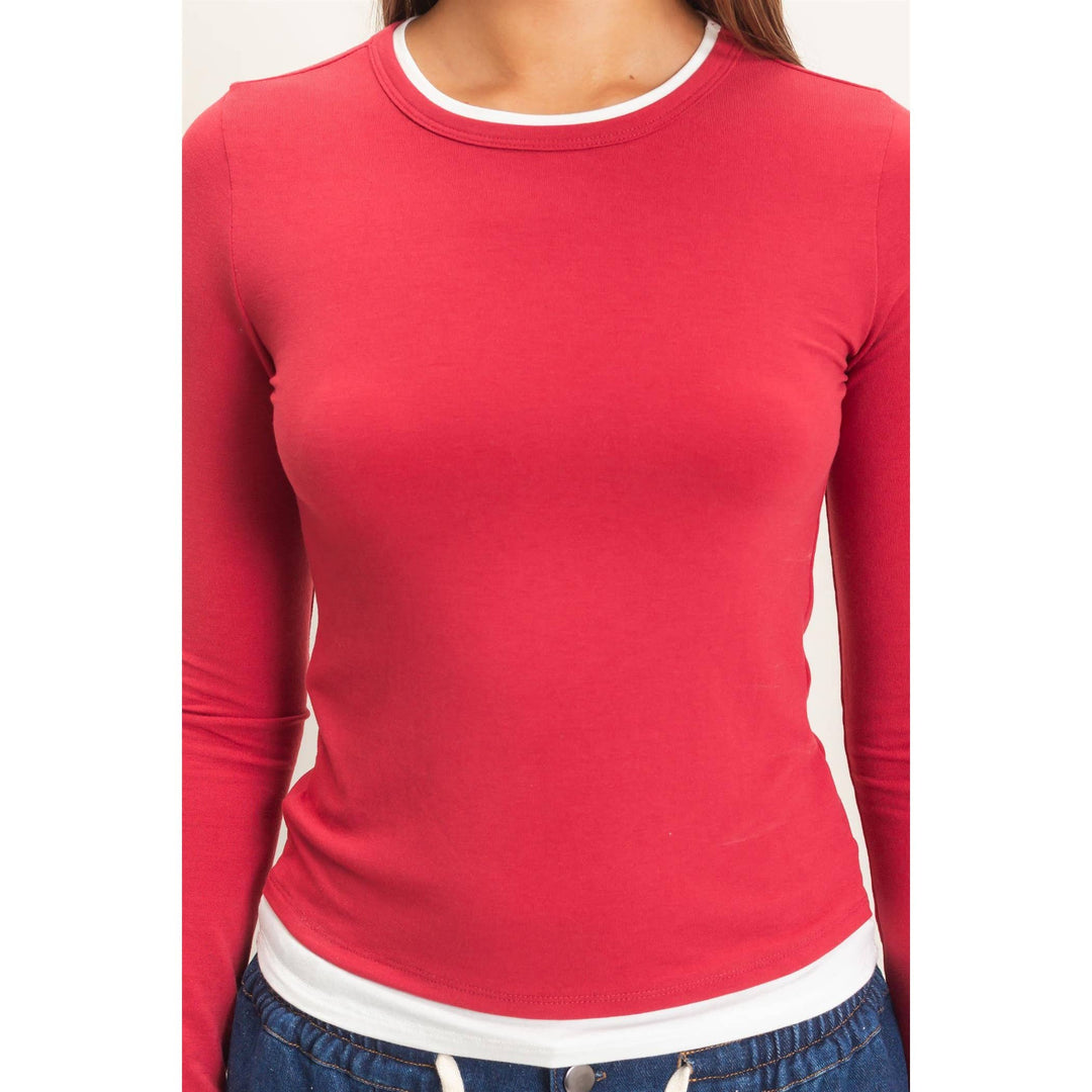 Red Layered Long Sleeve Top