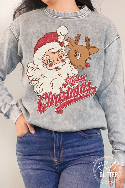 Grey Santa & Rudolph Graphic Sweatshirt