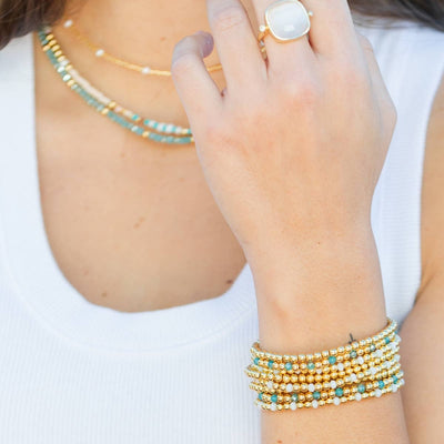 Gold Bead & Crystal Stretch Bracelets