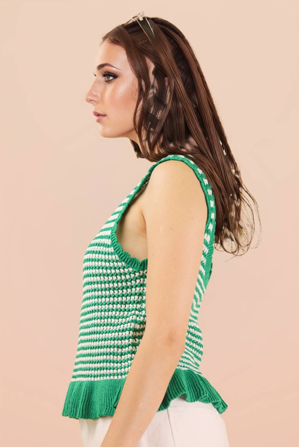 Kelly Green Stripe Sleeveless Sweater Top