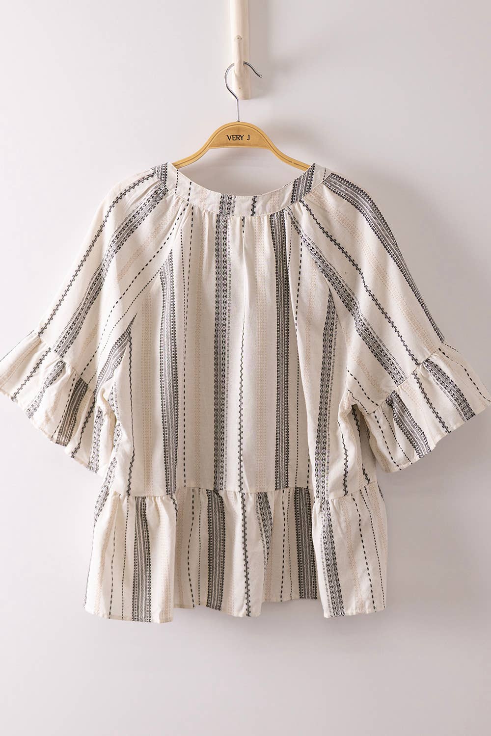 Black Striped Half Bell Sleeve Blouse