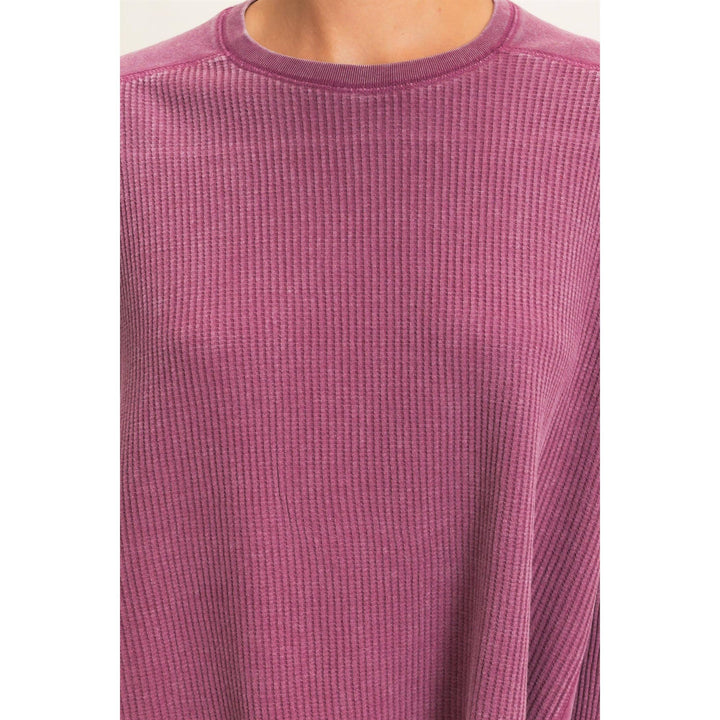 Dark Cherry Mineral Washed Waffle Knit Top