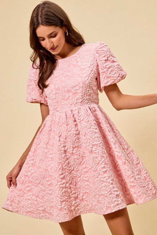 Blush Floral Puff Sleeve Mini Dress