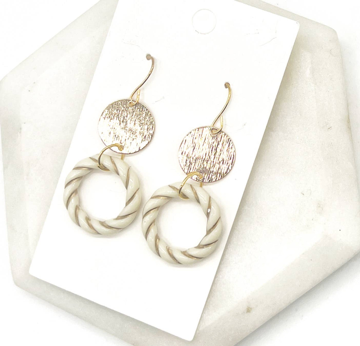 White Gold Twist Double Disc Earrings