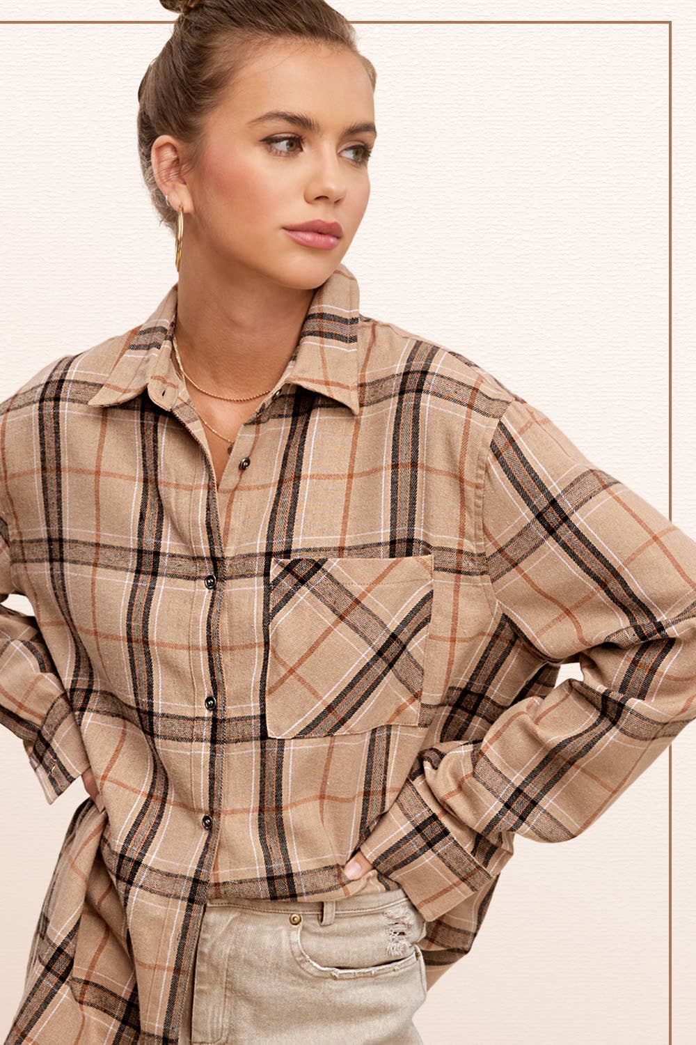 Tan Plaid Button Down Shirt