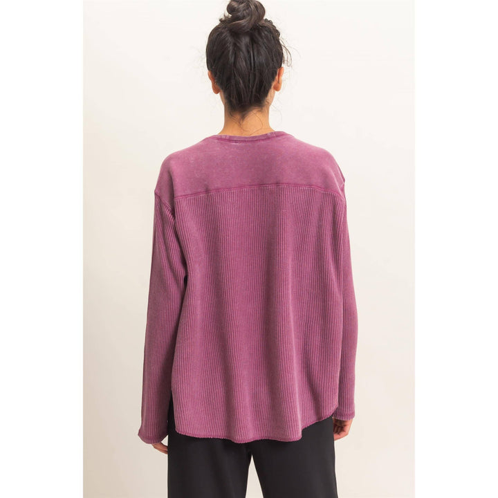 Dark Cherry Mineral Washed Waffle Knit Top