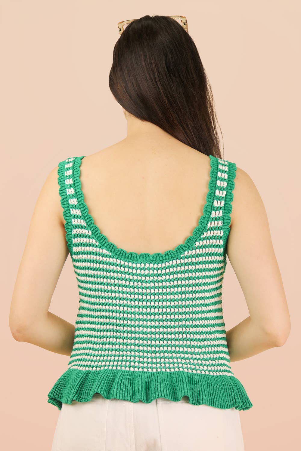 Kelly Green Stripe Sleeveless Sweater Top